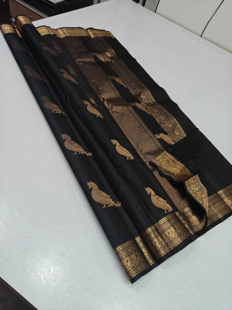 Black Woven Kanchipuram Soft Silk Saree